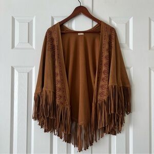 Hollister Vegan Suede Fringe Shawl Poncho